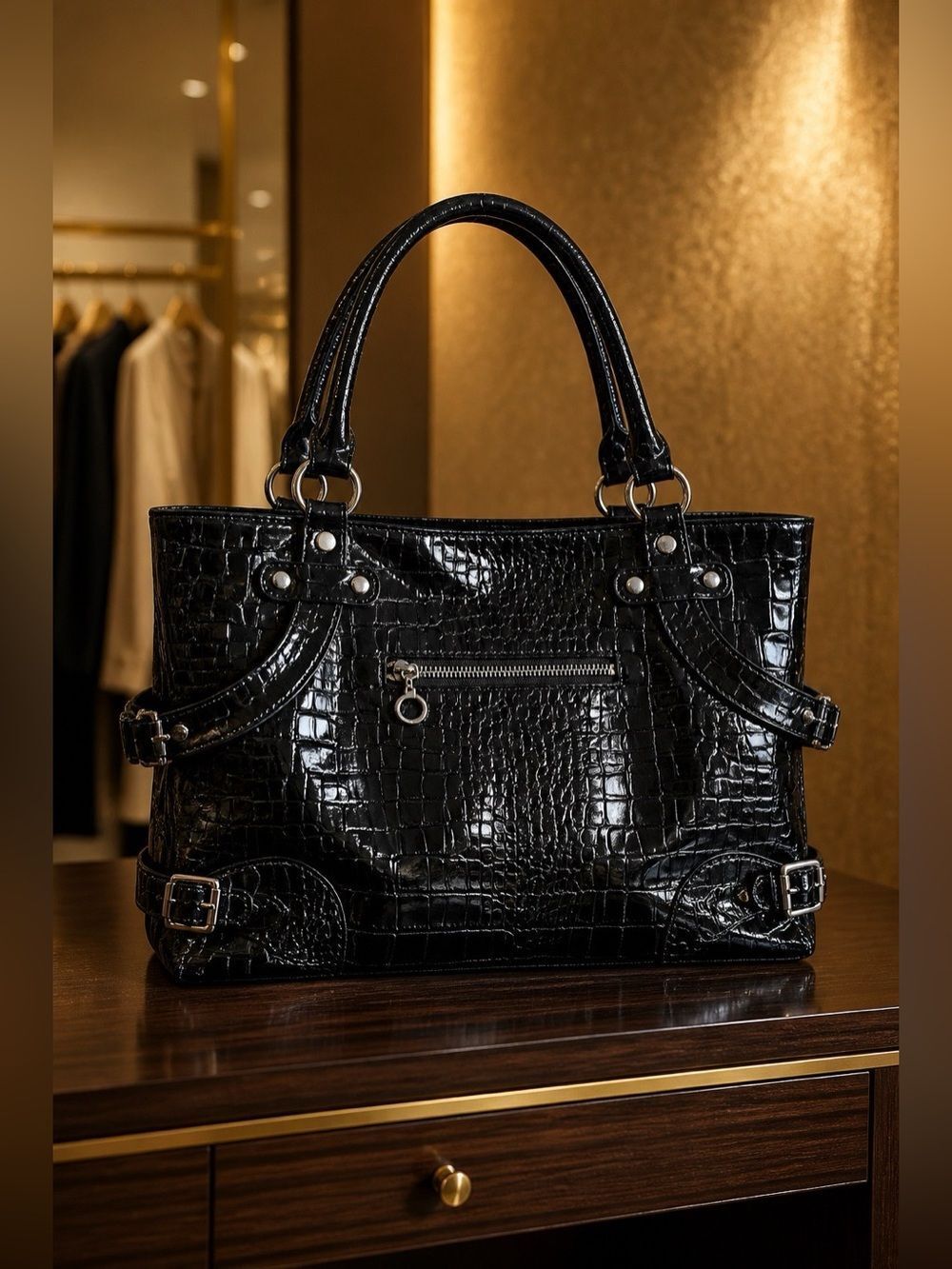 Black Shoulder Tote Bag Large
